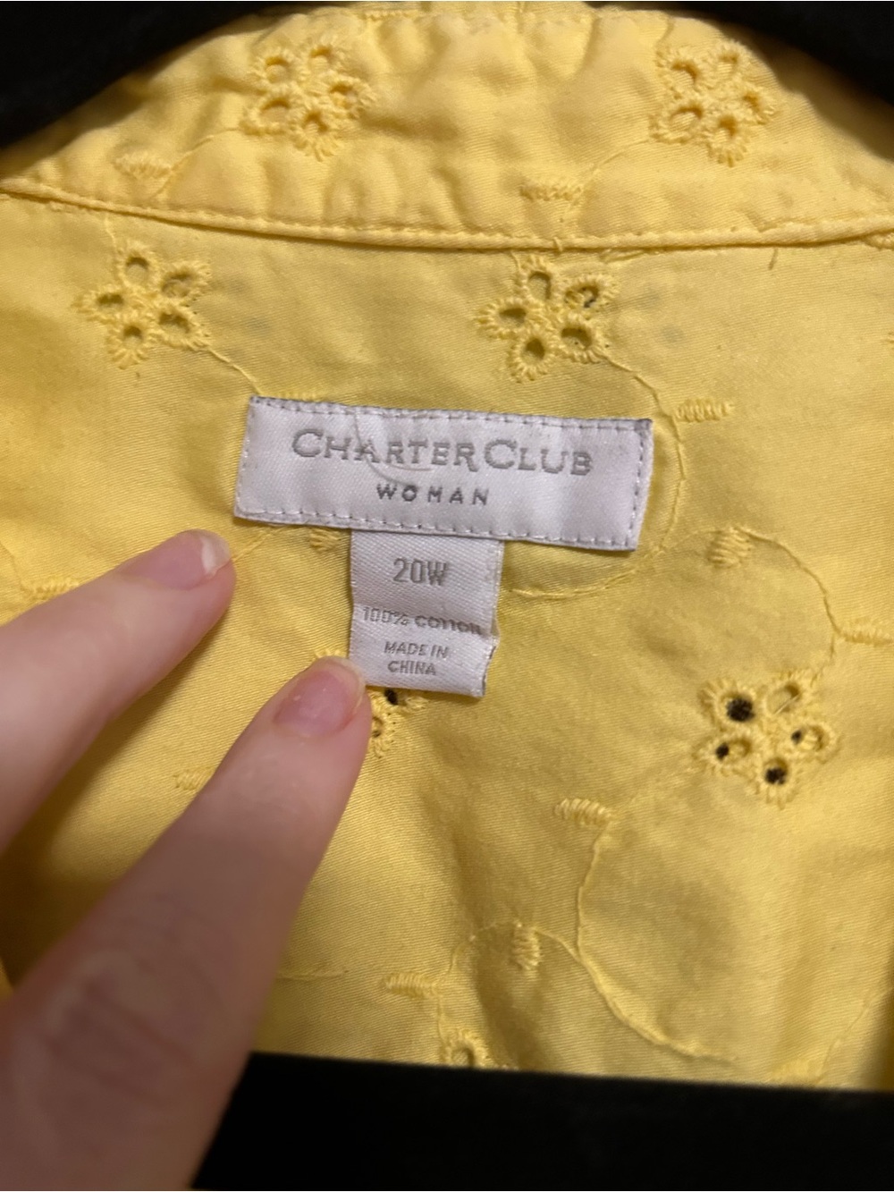 Charter Club Yellow Floral Eyelet Button Down Top Size 20W - Picture 4 of 5